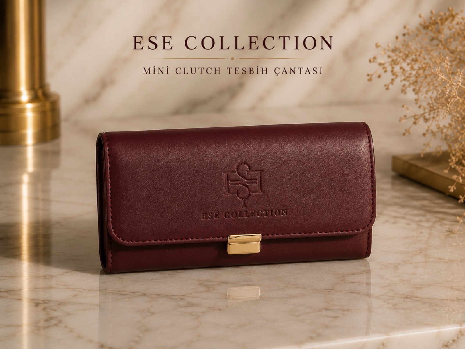 Bordo mini clutch tesbih çantası
