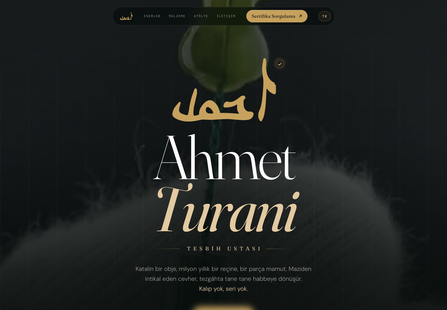 Tesbih ustası web sitesi — büyük görselli açılış sayfası